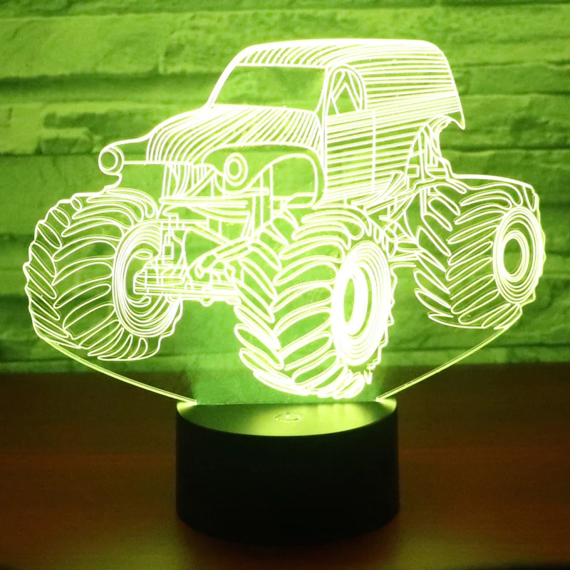 3D Optično Iluzijo Pošast Tovornjak Pisane Svetlobnih učinkov, Touch Stikalo USB Powered LED Dekoracijo Noč Svetloba Namizne Svetilke