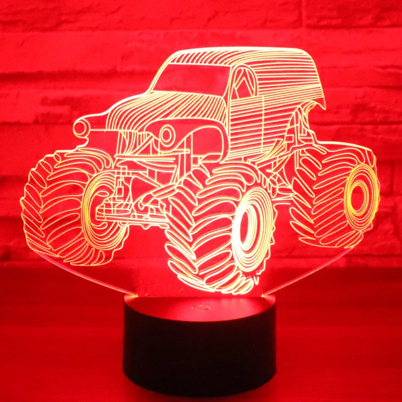 3D Optično Iluzijo Pošast Tovornjak Pisane Svetlobnih učinkov, Touch Stikalo USB Powered LED Dekoracijo Noč Svetloba Namizne Svetilke