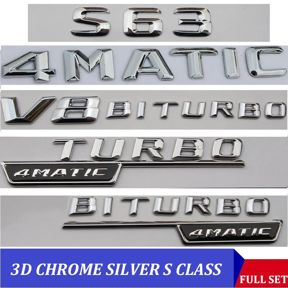 3D Chrome W221 W222 Emblem S63 S350 S500 4MATIC S CLA Pismo Auto Avto Nalepke Značko Logotip Emblema Za Mersedes Mercedes Benz AMG
