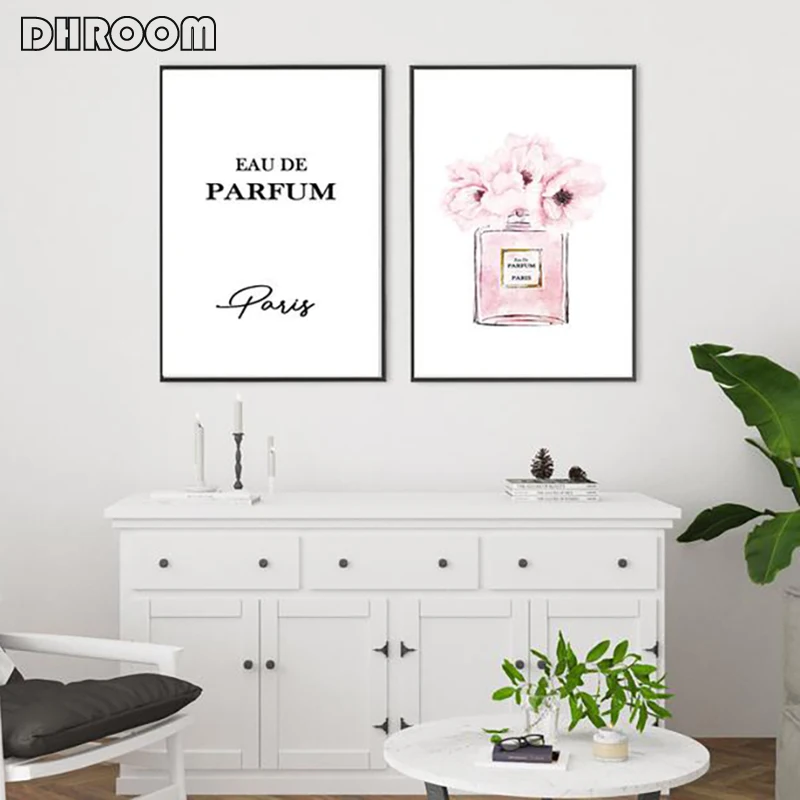 Moda Natisne Parfum Plakat Wall Art Potonike Parfum Platno Slikarstvo Nordijska Blush Pink Steni Sliko Spalnica Dekoracijo Sliko