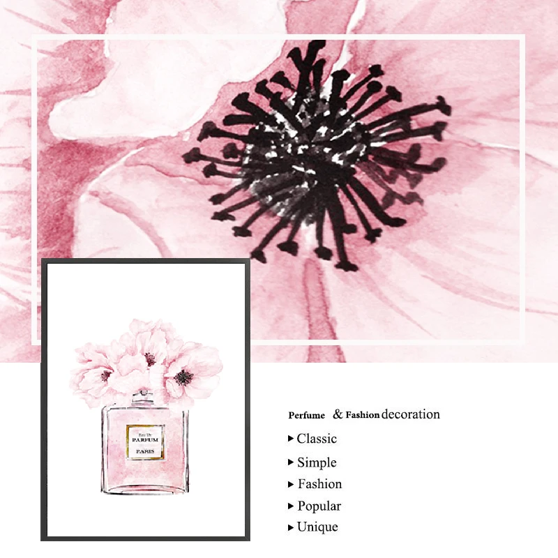 Moda Natisne Parfum Plakat Wall Art Potonike Parfum Platno Slikarstvo Nordijska Blush Pink Steni Sliko Spalnica Dekoracijo Sliko