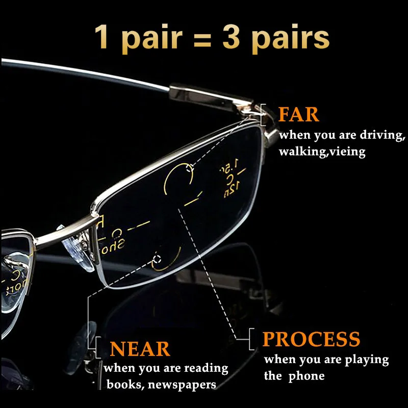 Kovine Titana Multifokalna Obravnavi Očala Moški Postopno Bifocal Ray UV Zaščito Presbyopic Očala Pol Okvir Ženske Očala