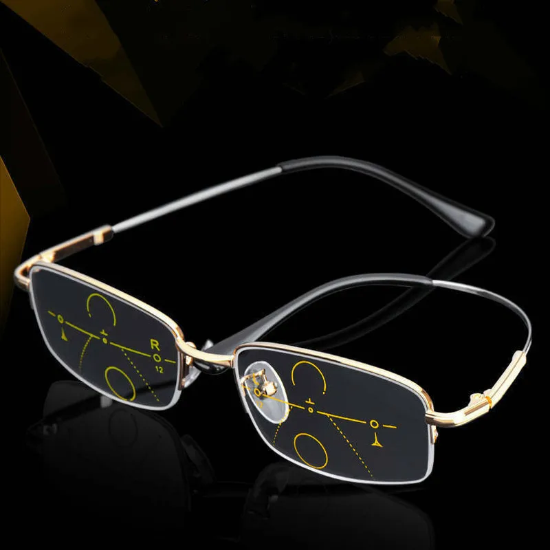 Kovine Titana Multifokalna Obravnavi Očala Moški Postopno Bifocal Ray UV Zaščito Presbyopic Očala Pol Okvir Ženske Očala
