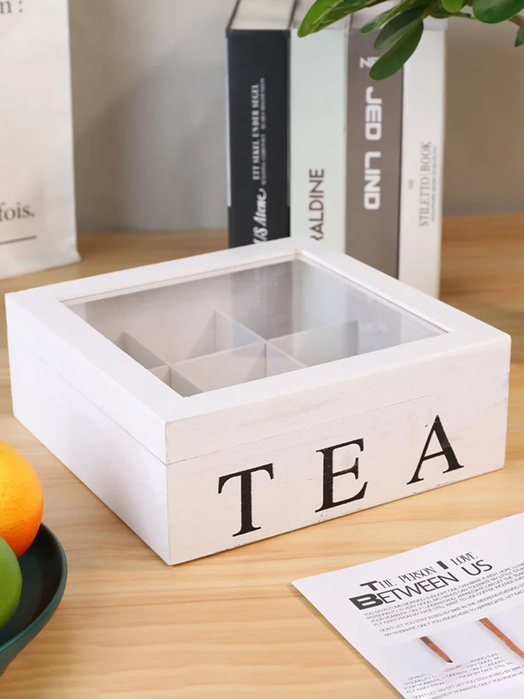 Lesene Čaj Škatla S Pokrovom 9-Prostor Retro Slogu Kava Čaj Vreča Za Shranjevanje Imetnik Organizator Za Kuhinjske Omare, Domači Kuhinji Polje