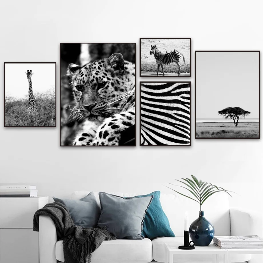 Leopard Zebra, Žirafa Drevesnih Listov Krajine Wall Art Platno Slikarstvo Nordijska Plakatov In Fotografij Stenske Slike Za Dnevna Soba Dekor
