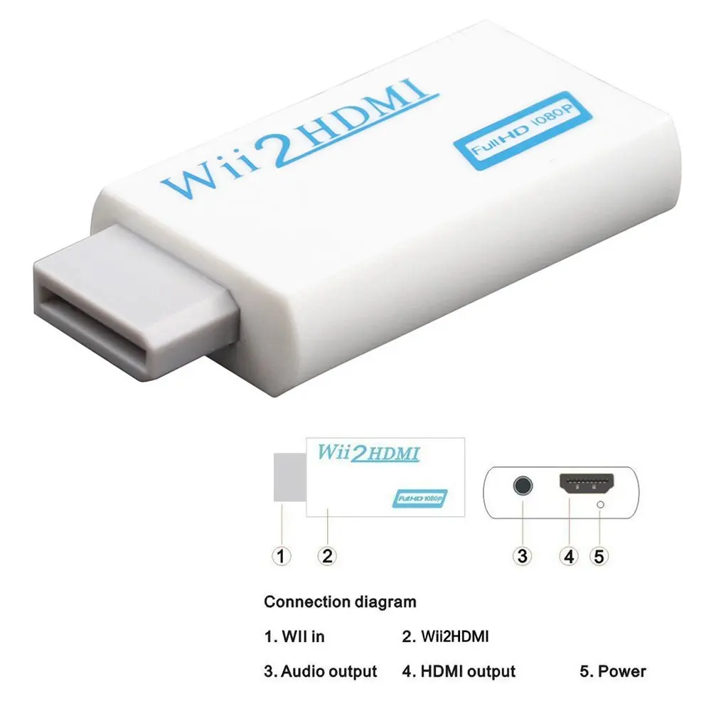 Wii na HDMI Pretvornik Napajalnik Z 3.5 mm Audio Jack in HDMI Izhod Podpira Vse Wii Načini Prikaza 720/1080P Za HDTV Monitor