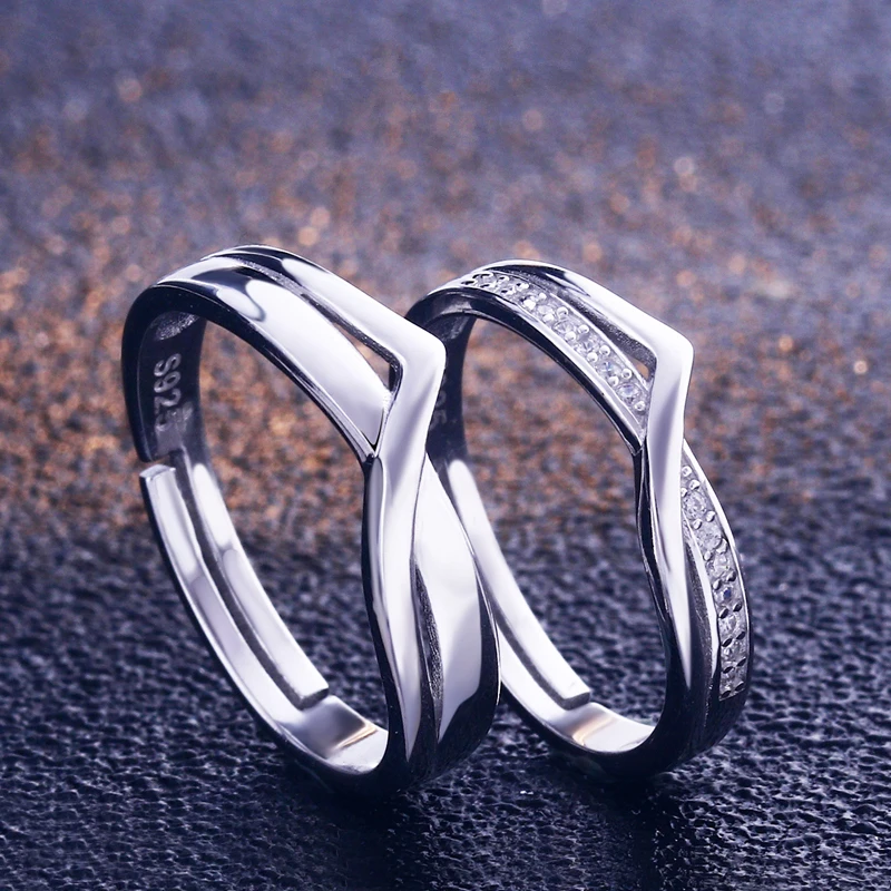 Trendy Poročni Par Obročev Realno 925 Sterling Silver Obroči Cirkon Nakit Ljubimec Obletnico Nosorogovo Obroči Za Dekle