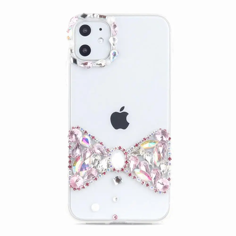 Za iPhone 11 Pro Max Primeru Xs Xr X 8 7 Plus SE 2. Ženske Kritje Srčkan Girly Lok Kitty Design Bleščeč Diamant Nosorogovo Roza Jasno