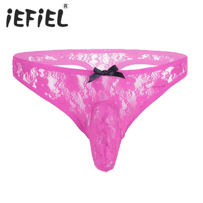 IEFiEL 5 Barv Moške spodnje Perilo Cvetlični Čipke Bikini Hlačnic Sissy Perilo z Zaprtimi Penis Tulec Spodnjice za Perilo Noč