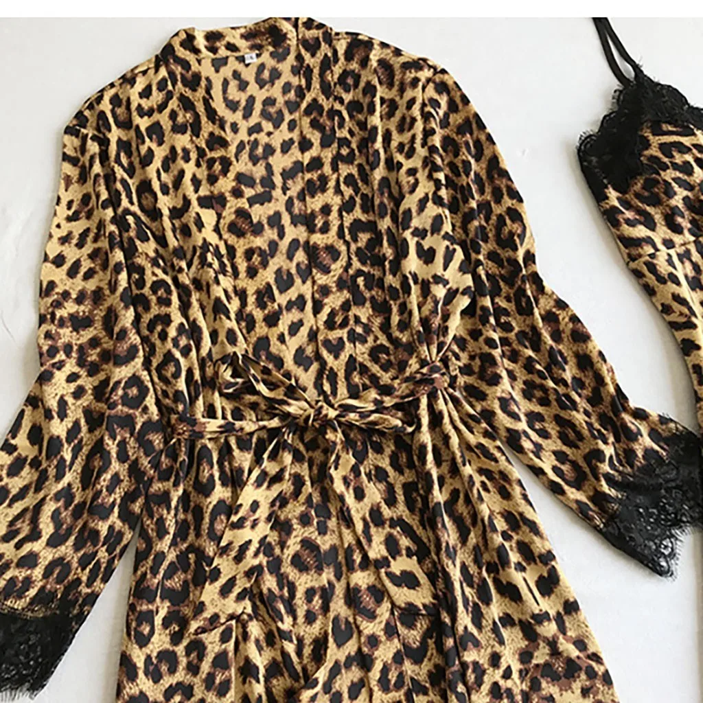 пижама Ženske pižame nastavite seksi leopard tiskanja saten noč obleke suspender nightdress suspender hlače boutique seksi pajama F04
