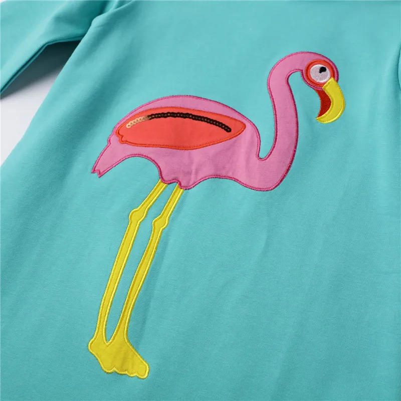 Skoki Metrov Aplicirano Flamingo Princesa Hoody Obleke Z Dolgimi Rokavi Bombaž Otroci Oblačila Jesensko Zimske Šole Obleke