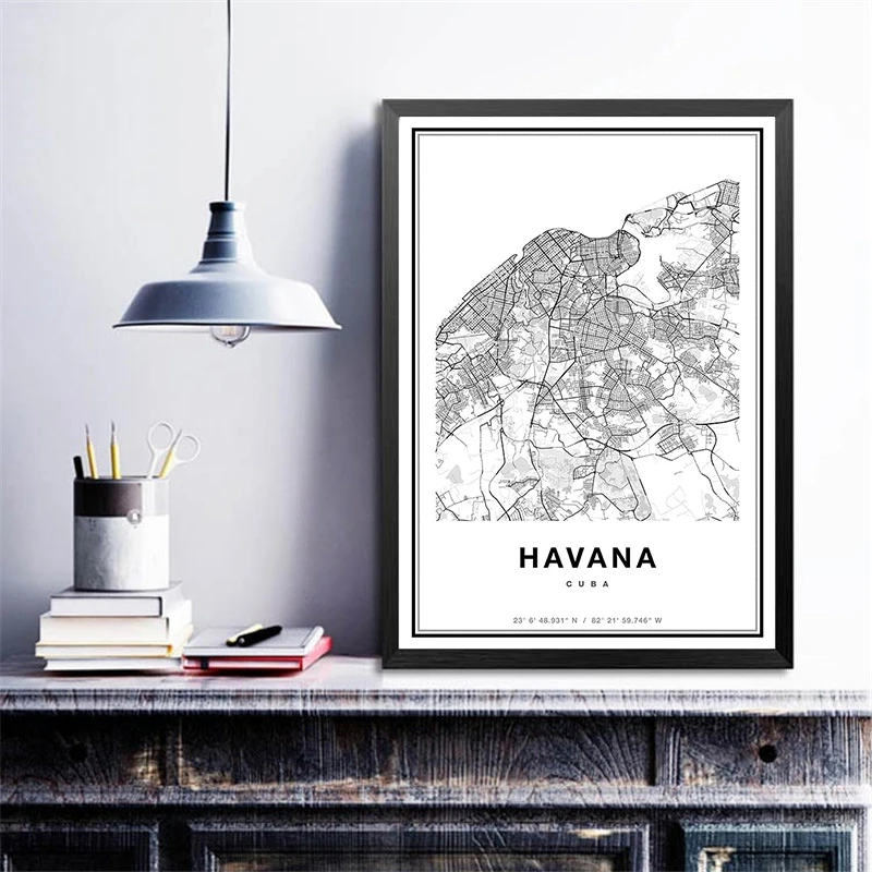 Platno HD Natisne Havani Plakat Wall Art Map Doma Dekoracijo Nordijska Slikarstvo Modularni Minimalism Slike Dnevna Soba Št Okvir