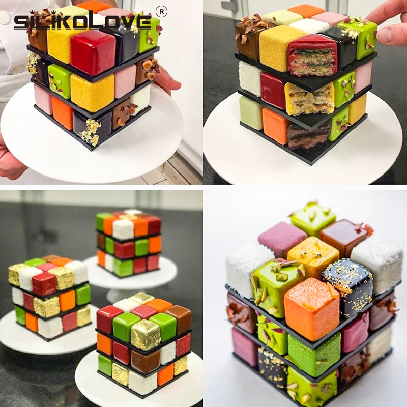 SILIKOLOVE 15Cavity Silikonsko Plesni Kocka Ne Držijo Sladica Pecivo Plesni Magic Cube Splice Torto Kvadratnih Pecivo, Plesni Torto Za Peko