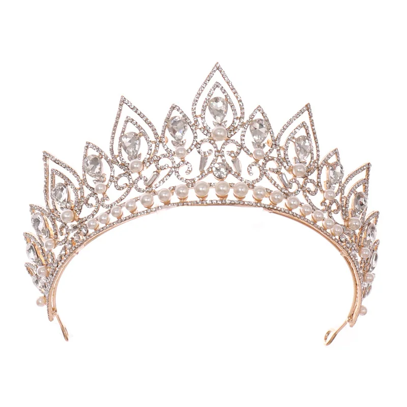 Baročno Razkošje Spusti Oblike Kristalov Crown Princess Birthday Party Imitacije Pearl Tiaras Pokrivala Poročne Poroko Lasnih Dodatkov