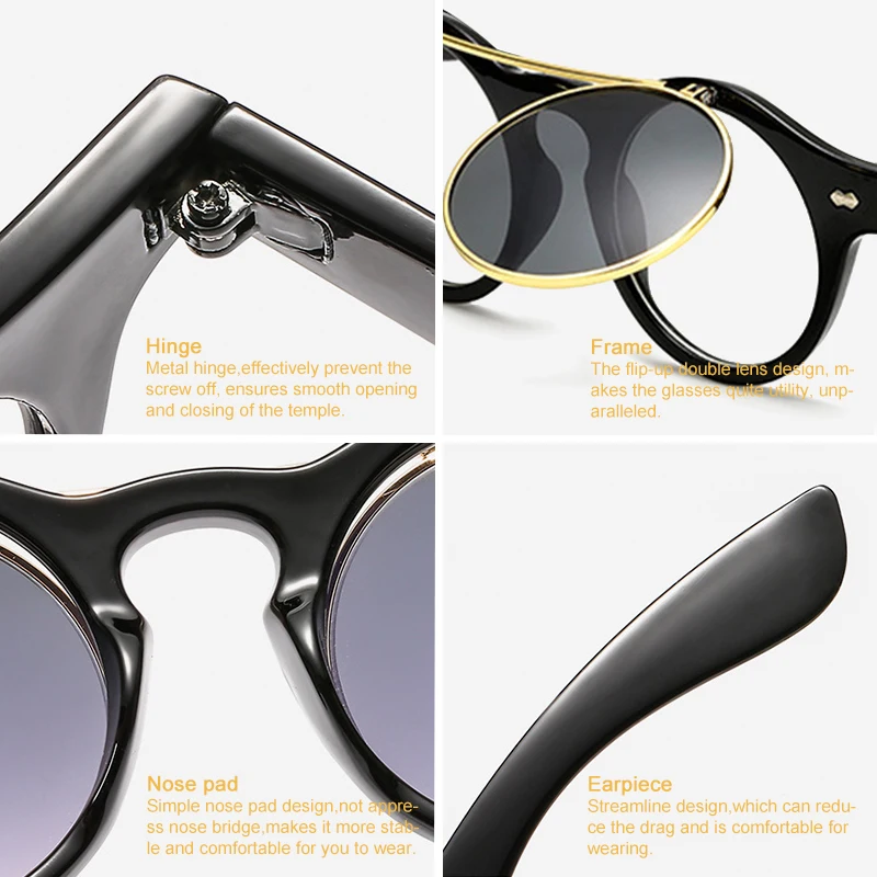 Moda Krog Steampunk Flip Up sončna Očala Moški Ženske Letnik Dvojno Plast Objektiv Načrt Klasična Očala za Sonce Oculos De Sol UV400
