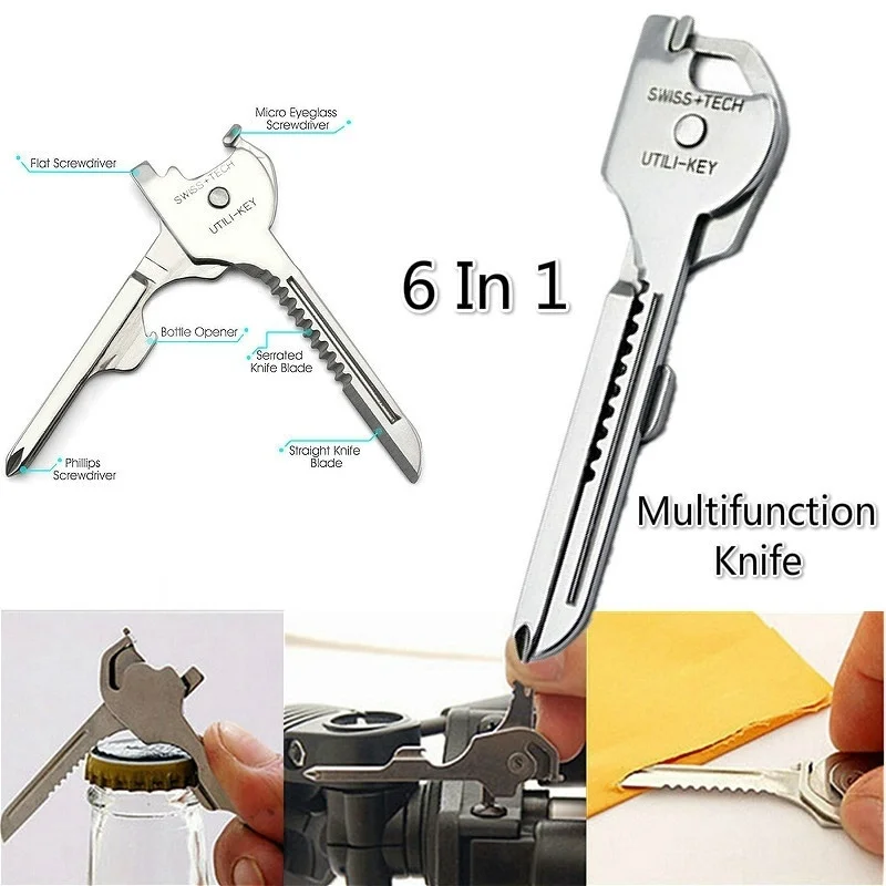 6 V 1 Koristno Multifunkcijski Nož Praktično Švicarski Tech Tipko Na Prostem, Odpirač Za Steklenice, Izvijač Keychain Prostem Orodje
