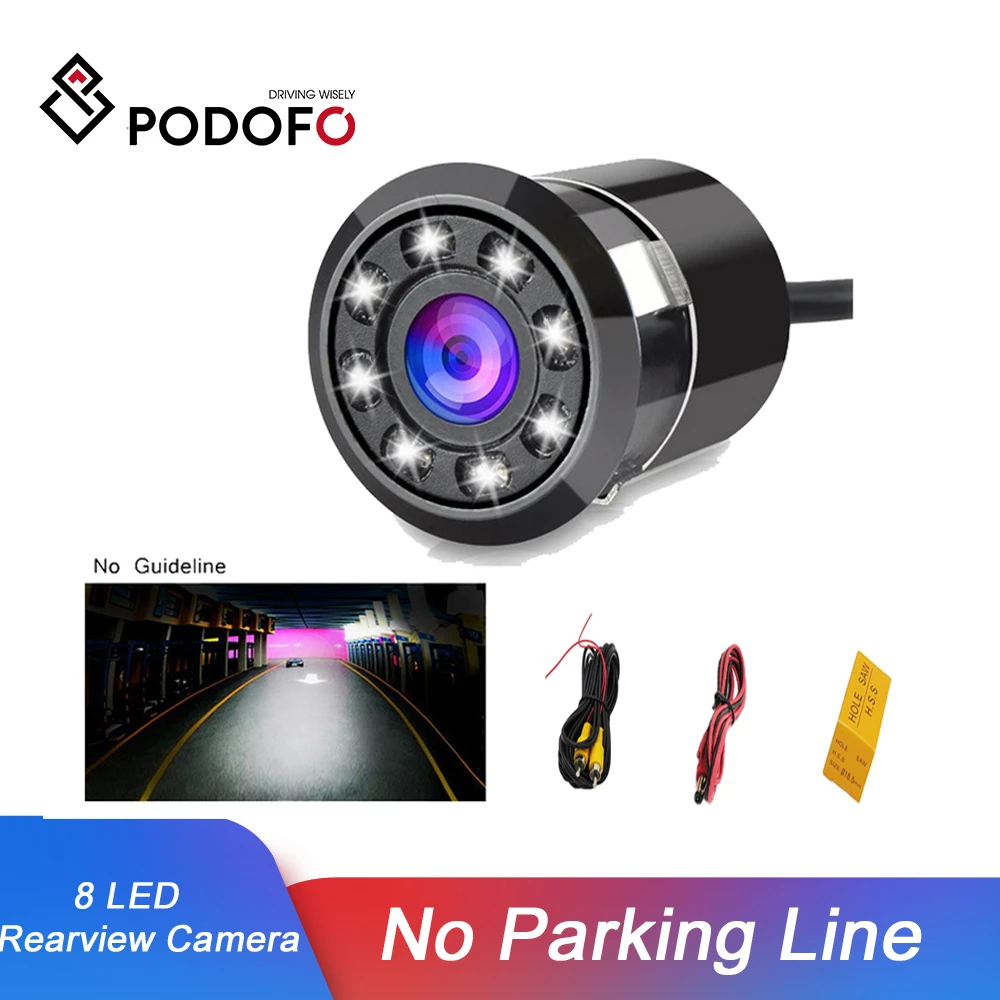 Podofo Nepremočljiva Avto Varnostno Kamero HD Color CCD Pogled od Zadaj Kamero 8 LED Nočno Vizijo 170 Stopinj Parkiranje Sistem (Brez Vodnik Linije)