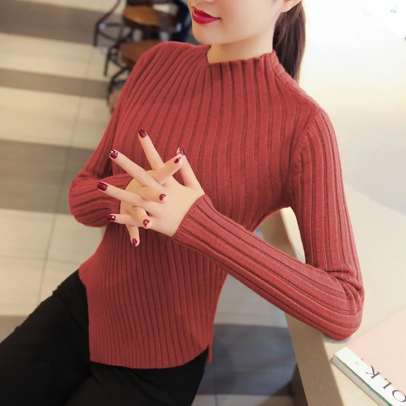 2019 Jeseni, pozimi žensk novo pol-visok ovratnik, Dolgi rokavi kašmir pulover slim asimetrične pleteni pulover ženski pulover