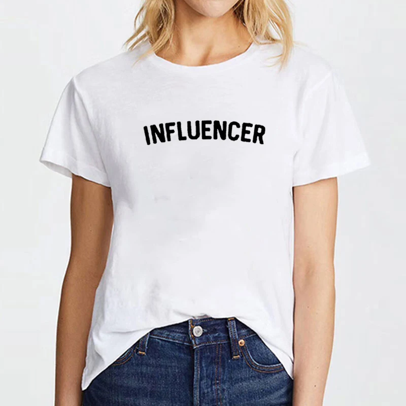 Influencer Smešno Majica s kratkimi rokavi Ženske Bombaž Harajuku Tshirt Ženske Shrot Rokav Svoboden Camiseta Mujer Black T Shirt Femme T-shirt