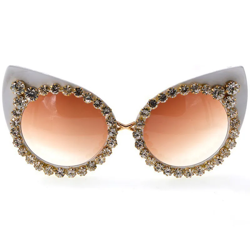 Ročno Diamond Sončna Očala Ženske Mačka Oči, Blagovno Znamko, Design Nosorogovo Moda Baročno Sončna Očala Cvet S Pearl Letnik Oculos
