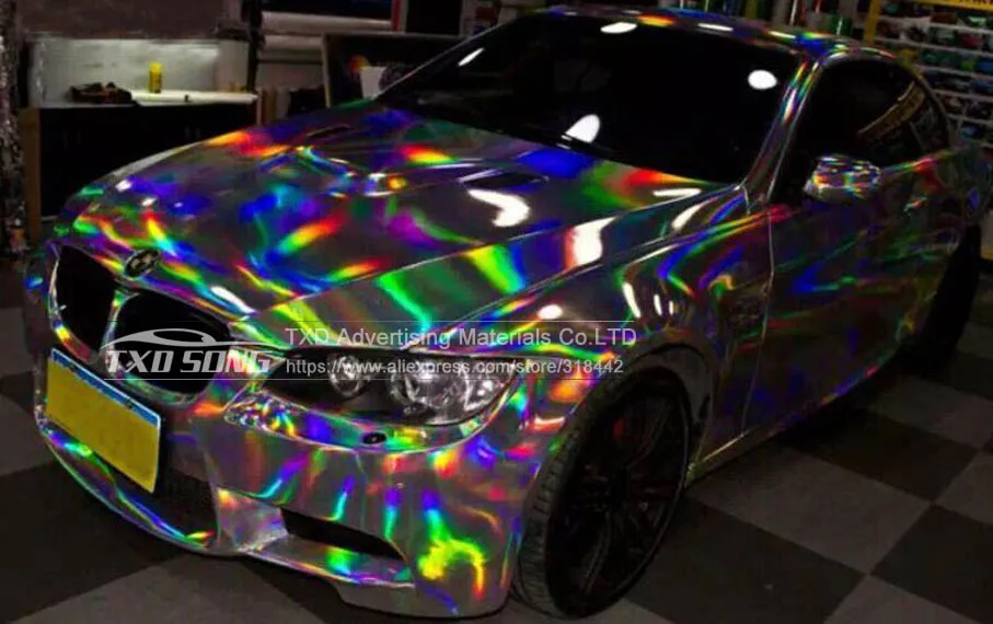 60 cm*1m/2m/3m/4m/5m Premium Srebro Laser car wrap film holografski Mavrica Nalepke Avto styling film silver chrome vinil