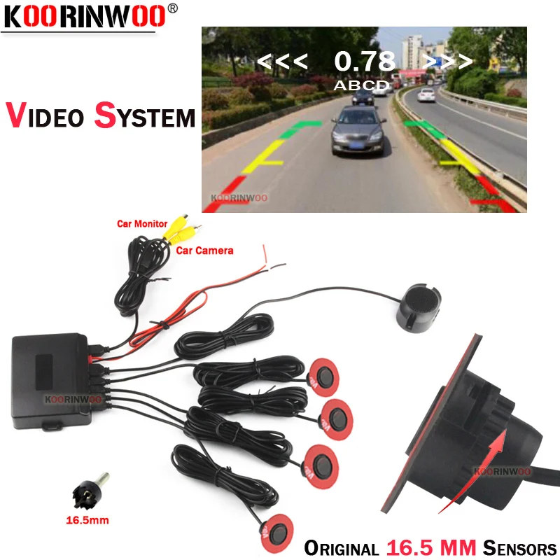 Koorinwoo Original Avto Parkirni Senzor 4 Video Sysem Za monitor, fotoaparat slepi Črni Krog Varno Parktronic Sistem Car-detektor