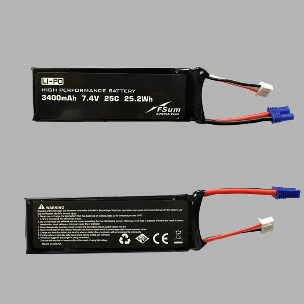 Visoka zmogljivost Nadgrajeno LiPo baterije 7.4 V 3400mAh za Hubsan H501A H501S H501C Več kot 30 minut