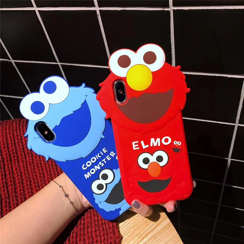 Lepe Risanke 3D Piškotek Pošasti Elmo Primeru Telefon za iPhone 6 6s 7 8 Plus X XR XS MAX Mehke Silikonske Gume Kritje Funda Coque Capa