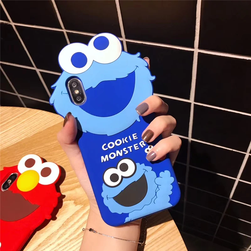 Lepe Risanke 3D Piškotek Pošasti Elmo Primeru Telefon za iPhone 6 6s 7 8 Plus X XR XS MAX Mehke Silikonske Gume Kritje Funda Coque Capa