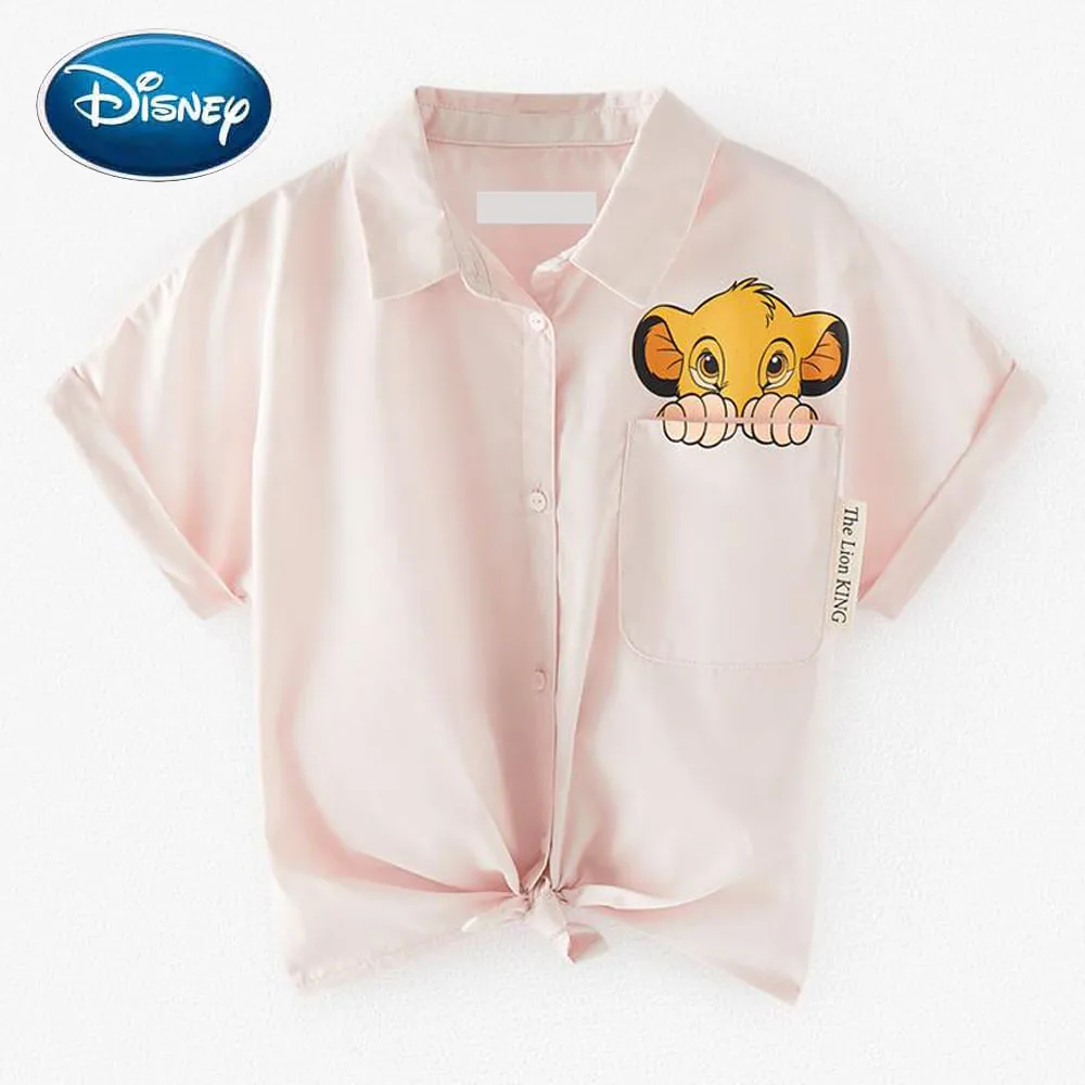 Disney Elegantna Moda Levji Kralj Kralj Džungle Risanka Tiskanja Bluzo Zavoj navzdol Ovratnik, Kratkimi Rokavi Priložnostne Ženske Majica Vrhovi