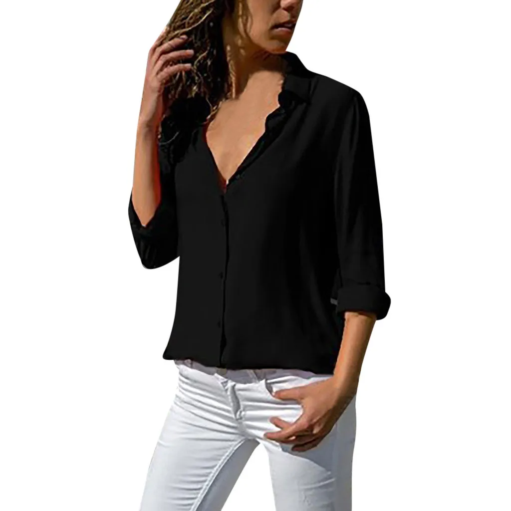Ženske barva dolgo sleeved gumb šifon majica river priložnostne moda novo pomlad in jesen majica Vrhovi ##40