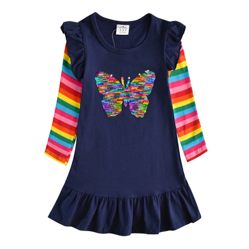 Dxton Dekleta Obleko Butterfly Princess Oblačenja Cvetlični Appliques Dekle Oblačila z Dolgimi Rokavi Fille Haljo Mozaik Otroci Obleko za Deklice