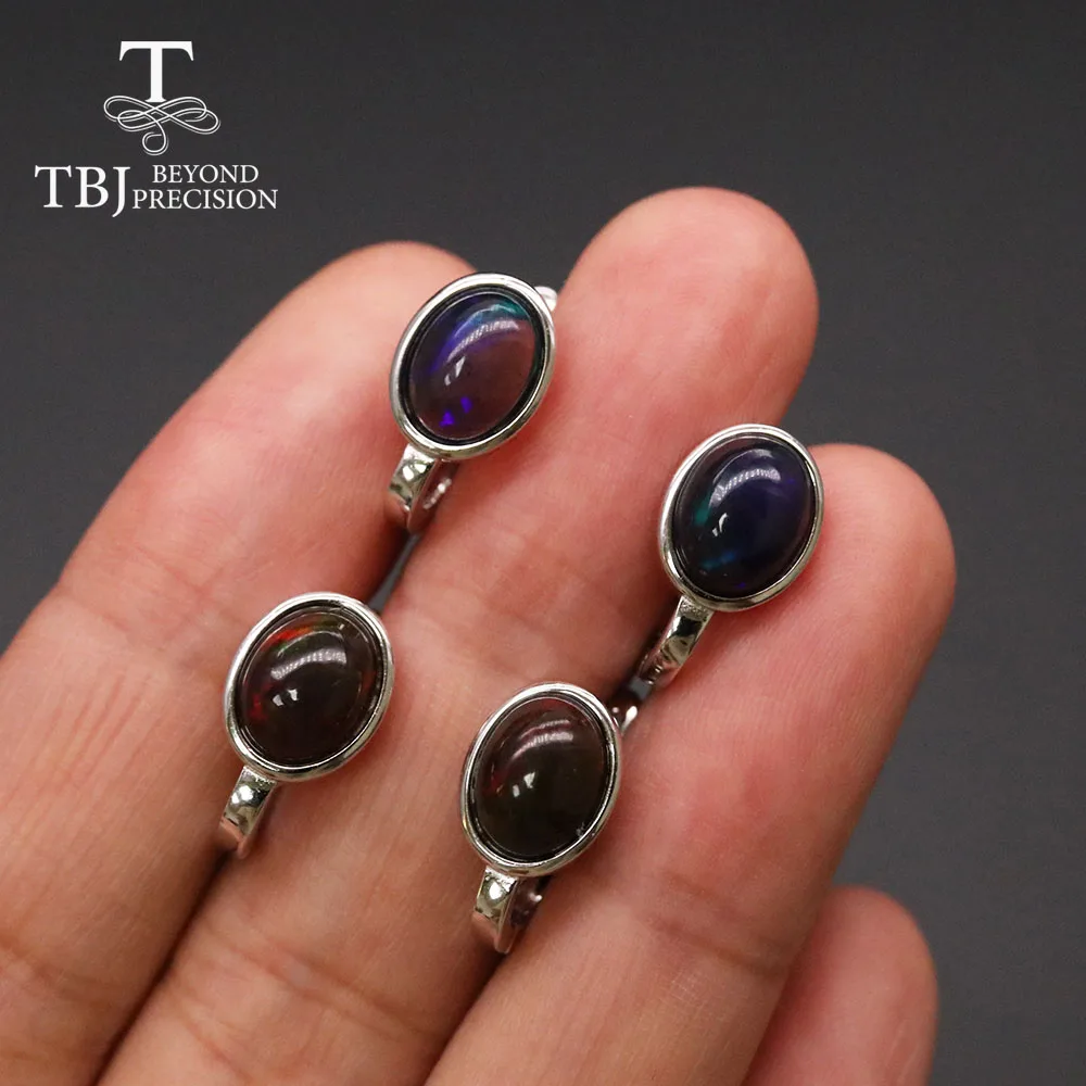 Tbj,Naravni Črni opal zaponko uhan prepogniti 7*9 mm 3.5 ct gemstone nakit 925 sterling srebro fine nakit za owmen mama darilo