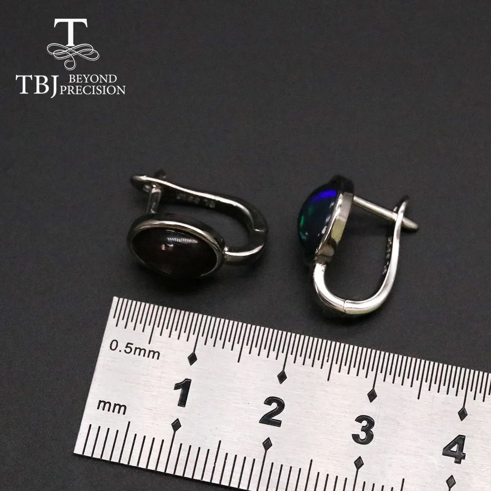 Tbj,Naravni Črni opal zaponko uhan prepogniti 7*9 mm 3.5 ct gemstone nakit 925 sterling srebro fine nakit za owmen mama darilo