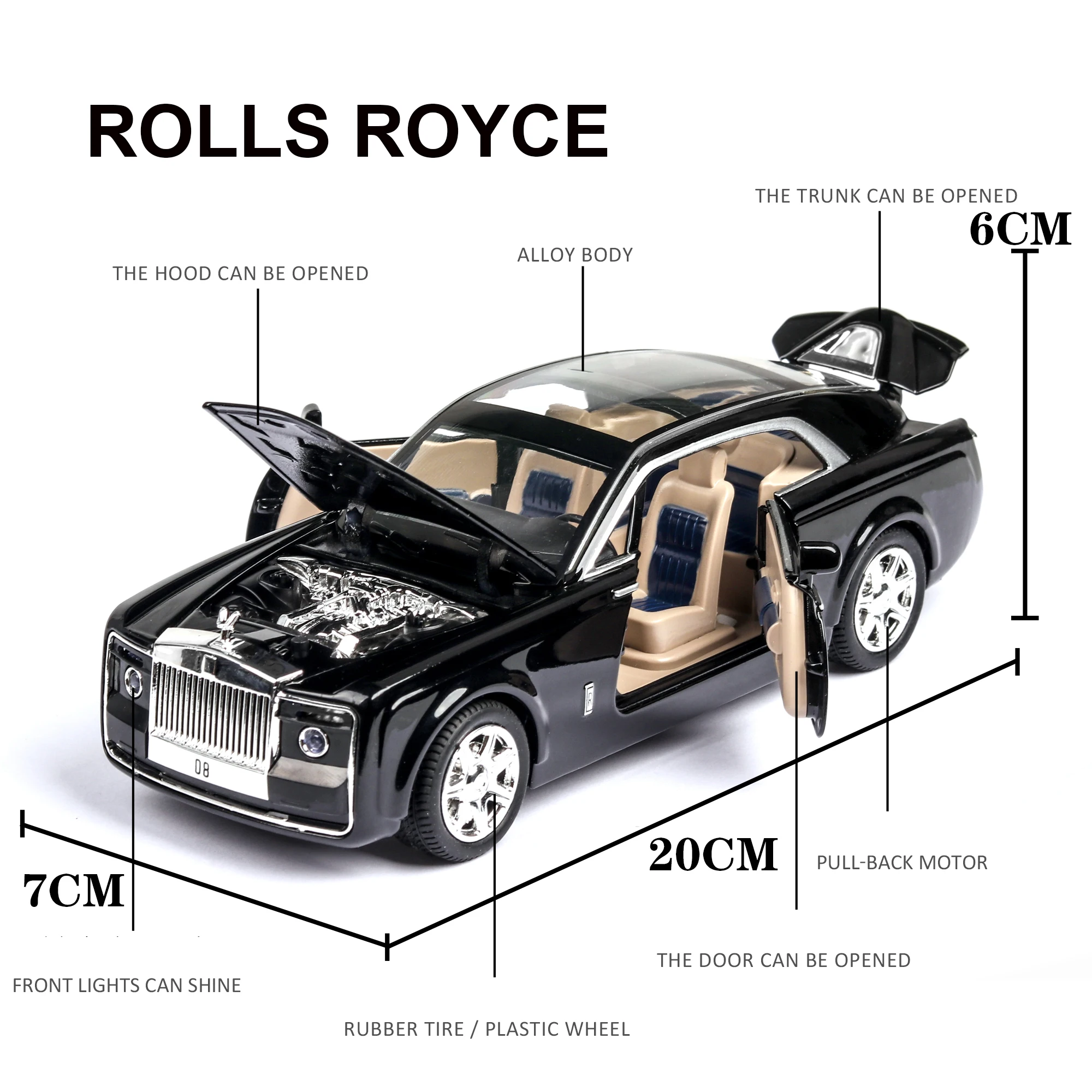 XLG 1:24 diecast vozil Royce phantom Zlitine Model Avtomobila odprta Vrata Zvok, Svetloba Potegnite Nazaj se Vrnete Visoko Simulacije avto Fantje Igrača