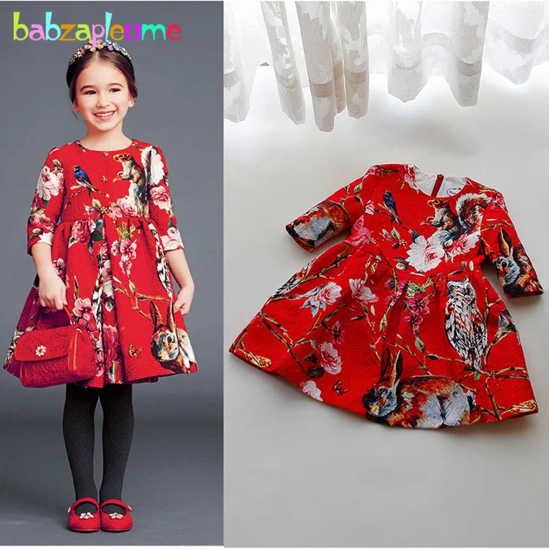 Babzapleume pomlad jesen baby dekleta princesa stranka obleko otroci oblačila modni slog cvetje dolg rokav otrok obleke BC1373