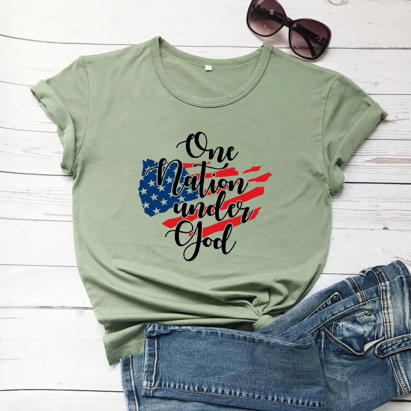 En narod v Božji t shirt čistega bombaža priložnostne Krščanskem svetem Pismu krst 4. julija grafični dekle darilo slogan tees hipster vrhovi