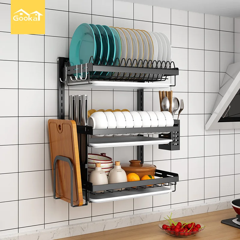 Jed rack možganov wall mount kuhinja rack brezplačno izsekavanje gospodinjski visi zid dal skledo ploščo jed shranjevanje rack