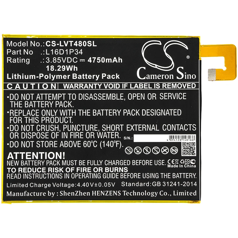 Cameron Kitajsko Baterija za Lenovo Tab4 8 Tab4 Plus 8 TB-8704X TB-8504X TB-8504N Zamenjava Lenovo L16D1P34 4750mAh