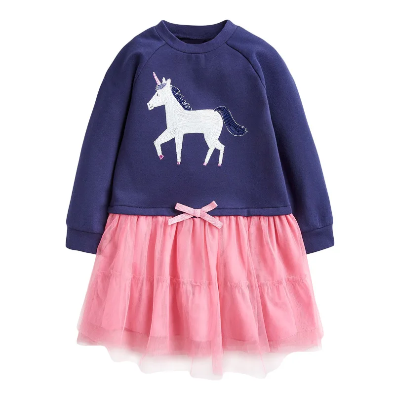 Malo maven Deklice Dolg Rokav Voile Obleko Unicornio Princesa Obleke Dekleta Padec Božič Obleko za Baby Dekleta Stranka Obleko