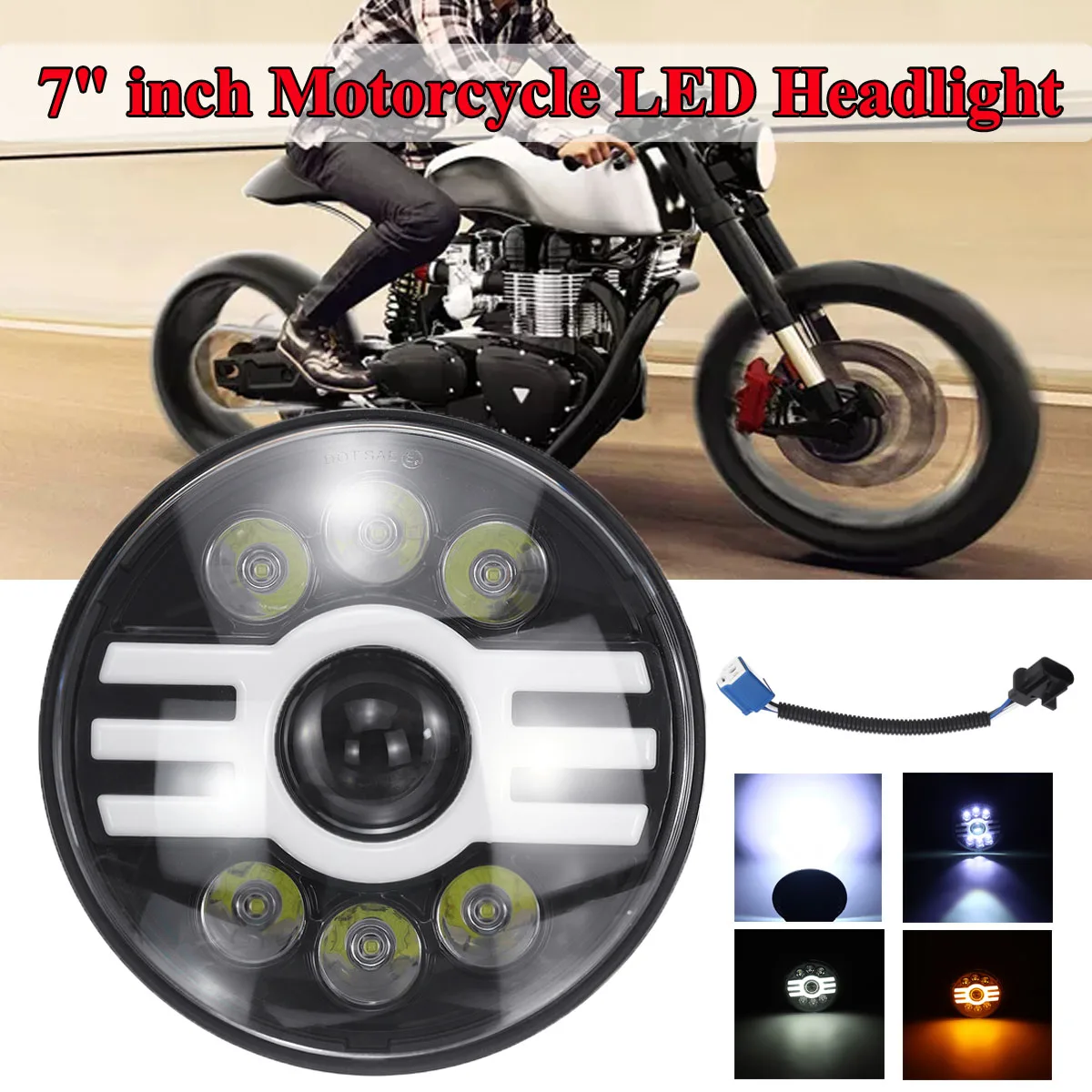 Nepremočljiva 7 palčni Led Projektor Smerniki motorno kolo, Retro smerniki Univerzalni Halo Obroč Krog Led žaromet Motocikel Pozornosti