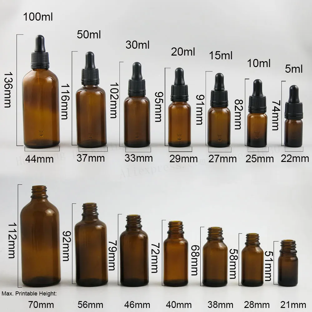 200 x Amber Kapalko Stekla Aromaterapija E-Tekočina Pipeto Steklenica Prazna Vžigalnike Spusti v Viali 100 ml 50 ml 30 ml 20ml 15ml 10 ml 5ml