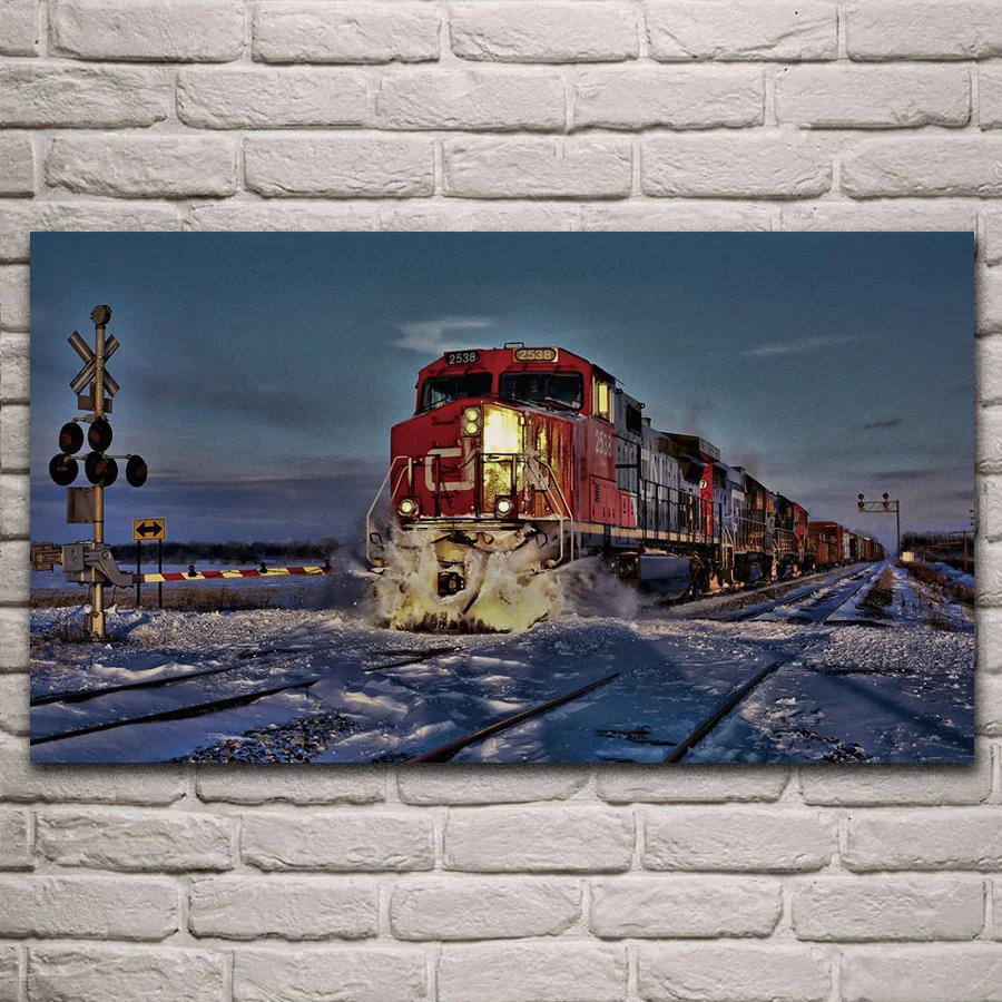 Pozimi tovorni vlak sneg dizel lokomotiva vozila tkanine plakat dnevni sobi doma stenske dekorativne platno, svila umetnosti tiskanja KL222