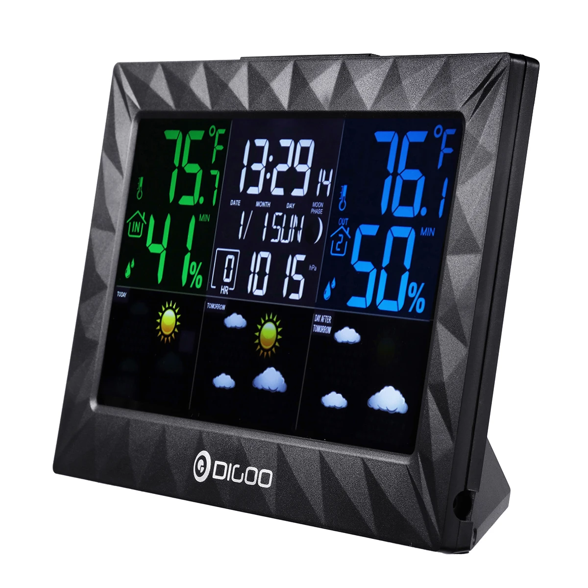 DIGOO GD-8270A Notranja Zunanja Vremenska Postaja + 100m Napoved Senzor Termometer, Higrometer Meter Koledar 3CH Ozadja