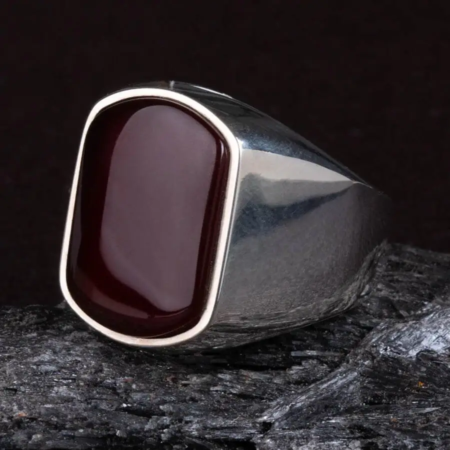 Navaden Temno Vinsko Agate Kamen Moške 925 Sterling Srebrni Prstan Moda turški Premium Kakovosti Ročno Jawelery