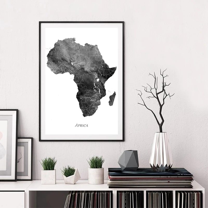 Siva, Črna in Bela Afrika Zemljevid Plakatov in Fotografij Potovanja Wall Art brez okvirjev Platno Barvanje Slike za Dnevni Sobi Doma Dekor