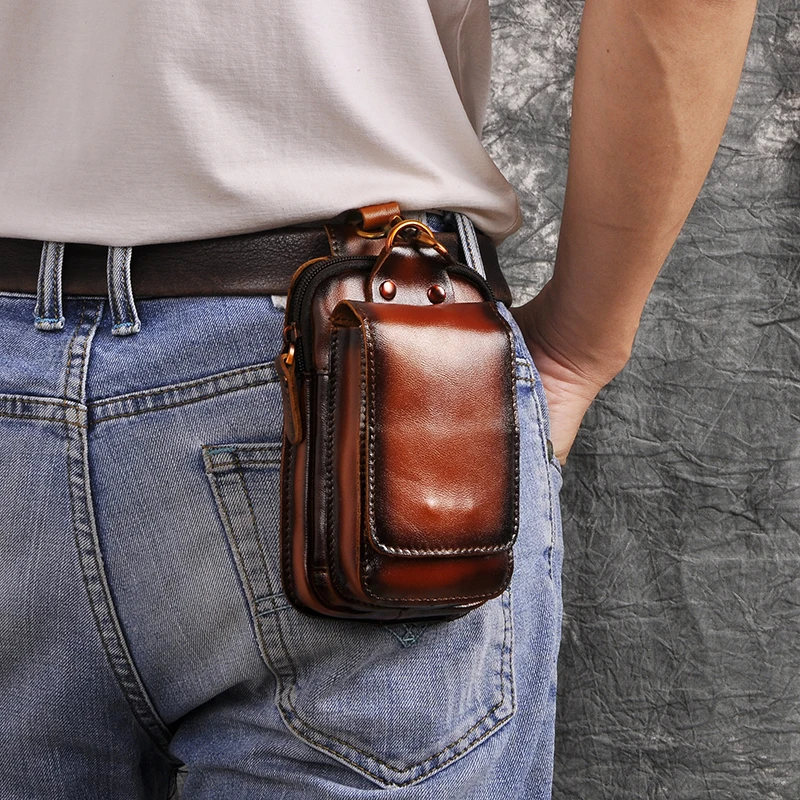 Usnje moške priložnostne oblikovanje majhnih pasu vrečko cowhide moda mobilni telefon vrečko pasu vrečko cigaret primeru mobilni telefon vrečko
