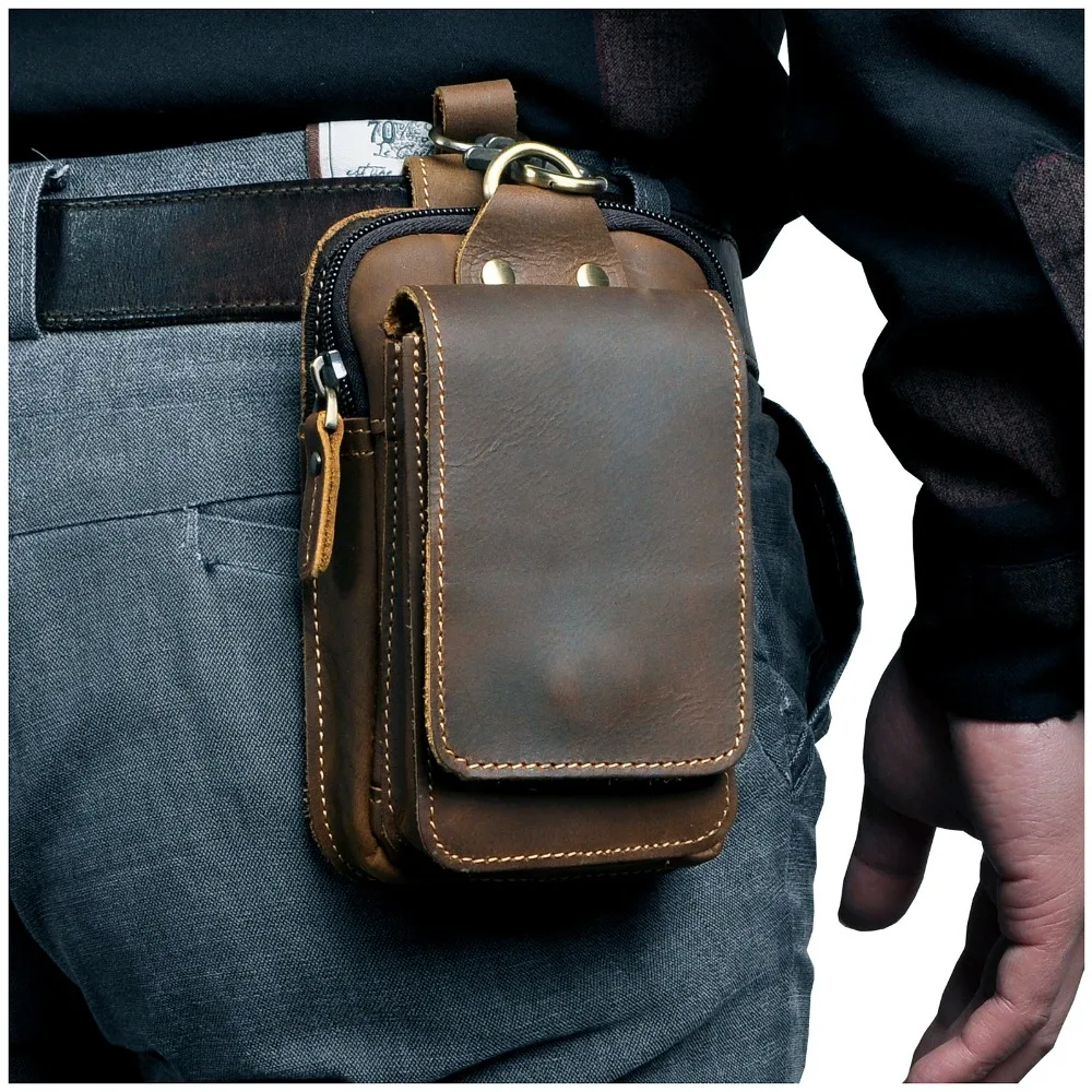 Usnje moške priložnostne oblikovanje majhnih pasu vrečko cowhide moda mobilni telefon vrečko pasu vrečko cigaret primeru mobilni telefon vrečko