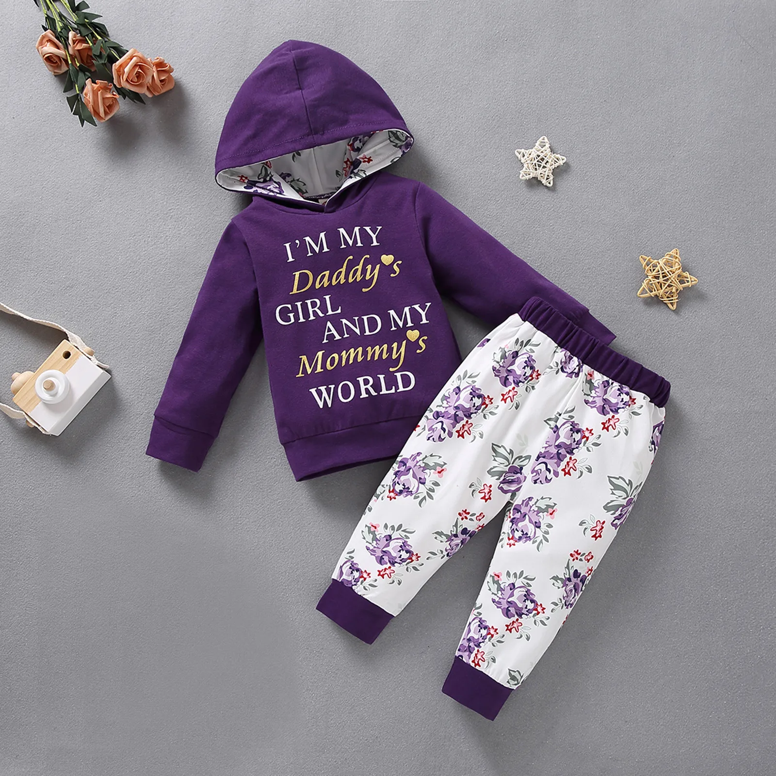 40# Newborn Baby Dekleta z Dolgimi Rokavi Pismo Tiskanja Kapičastih Pulover, T-majice Vrh + Cvetlični Hlače Komplet otroške Kostume Одежда