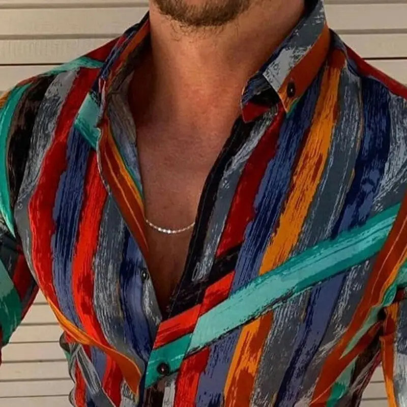 Moda za Moške Bohemia Hawaiian Striped Majica s kratkimi rokavi Jeseni Priložnostne Dolg Rokav Beach Party Slim Vrhovi Bluzo M-3XL